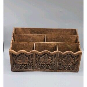 Vintage Lerner Carved Faux Wood Letter Holder Mail Desk Organizer